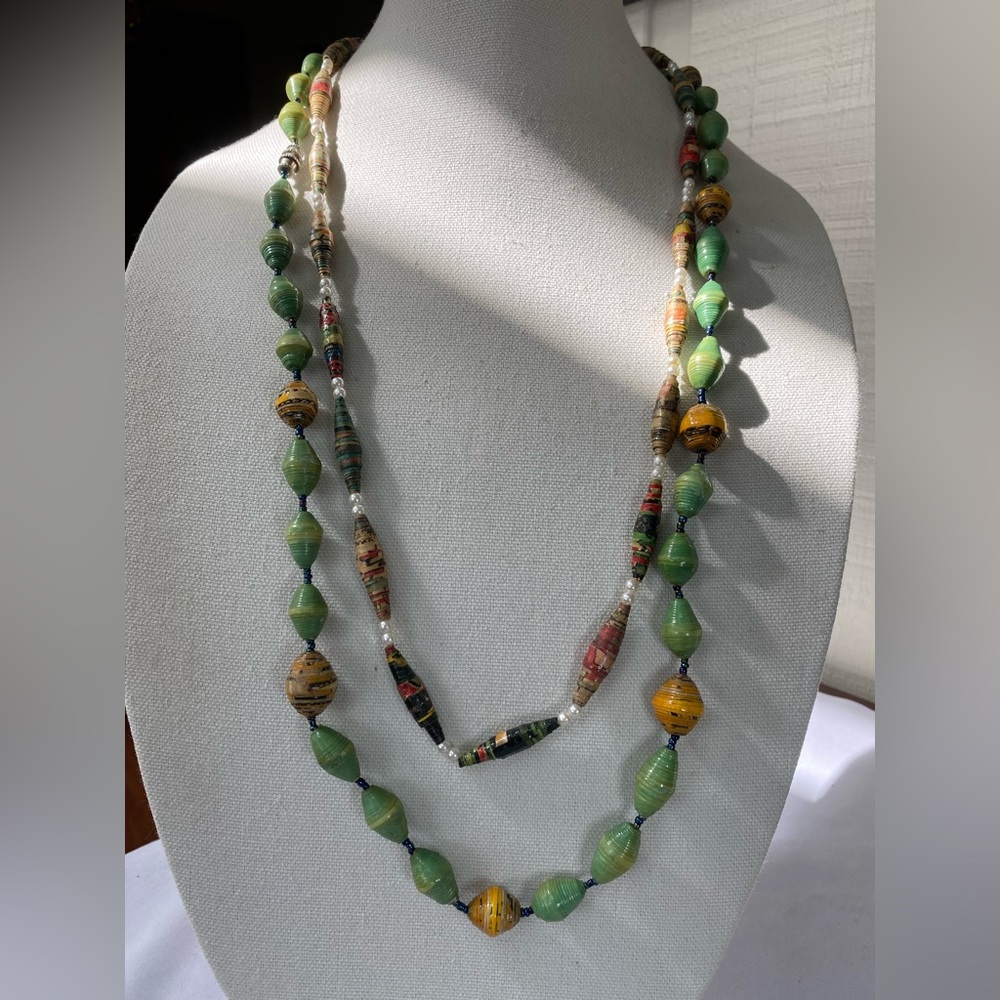 Two paper bead necklaces